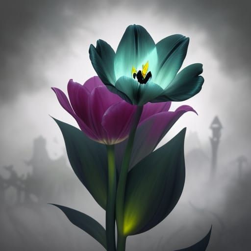 Ethereal Ghost Entwined with a Haunting Tulip in a Gothic Ga...
