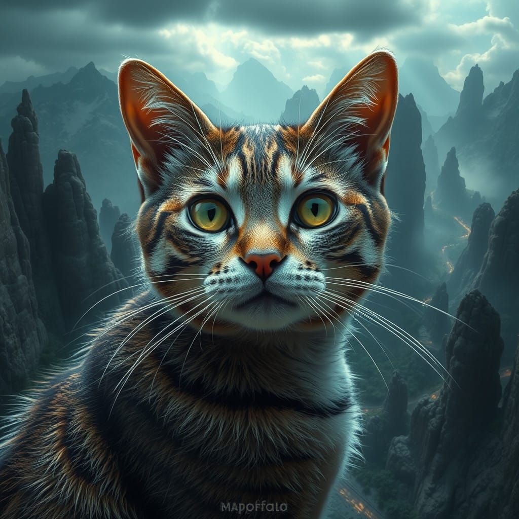 Epic Cinematic Cat in a Breathtaking Digital Landscape