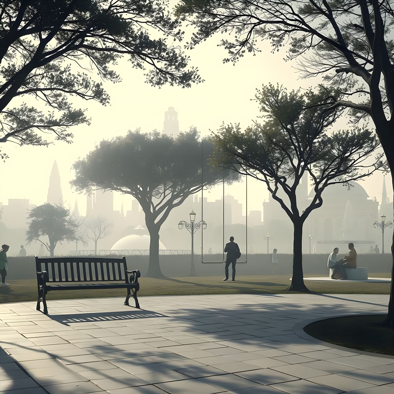 Bioluminescent City Park in Steel Threads