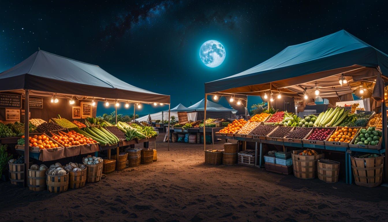 Vibrant Lunar Farmers Market in Space