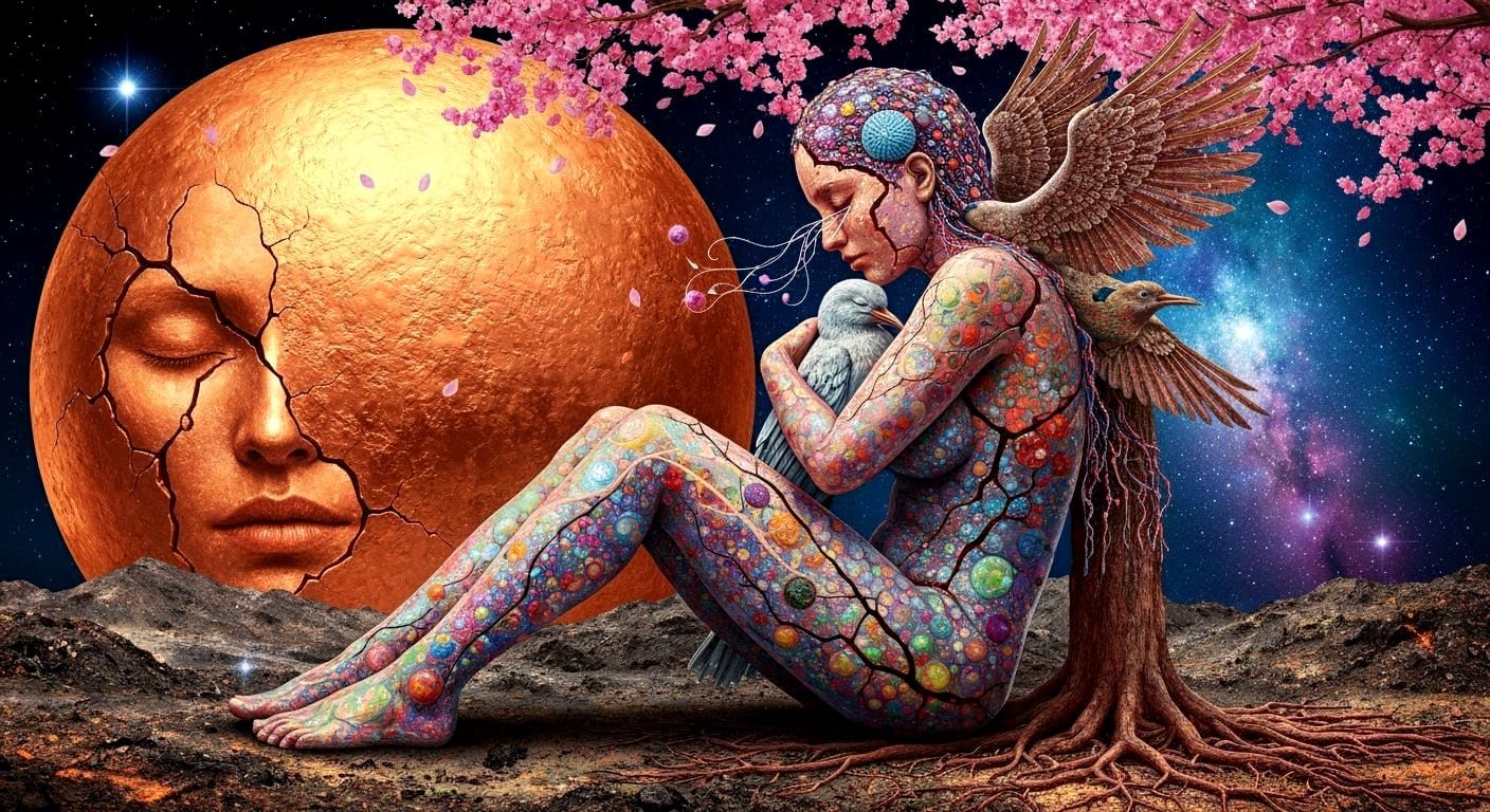 Mystical Shaman's Astral Journey in Vibrant Collage Style