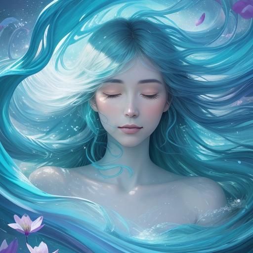 Surreal Woman in Wave of Flowers Oil Painting