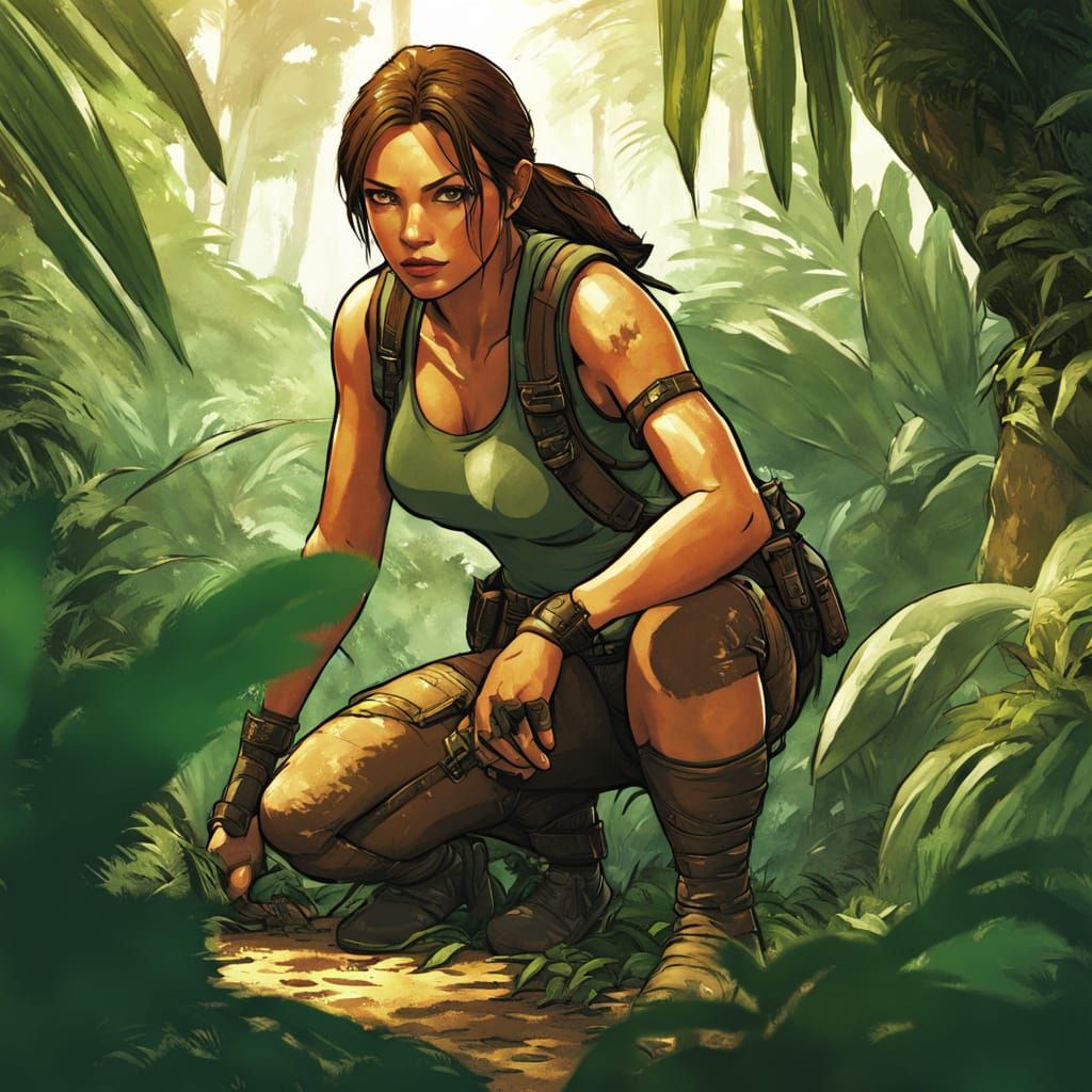 Lara Croft in Jungle, Comic Book Style