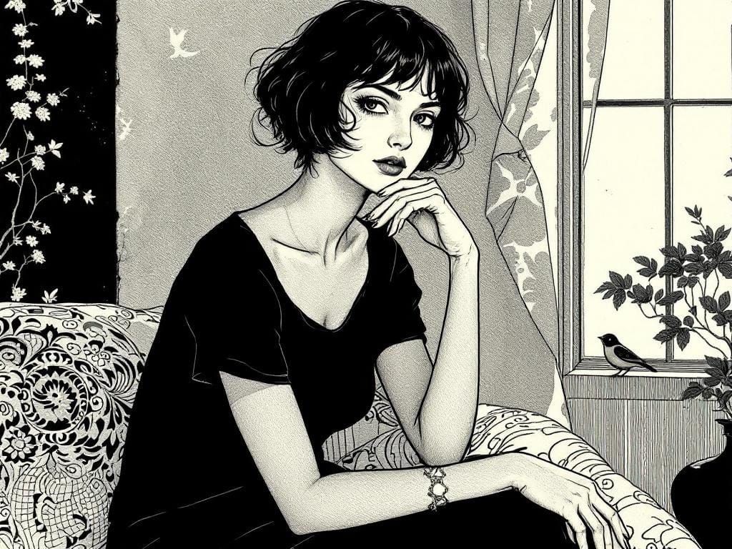 Elegant Woman Portrait in Art Nouveau Style