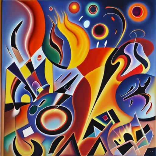 Turbulent Iron Foundry: Kandinsky-Inspired Oil Painting