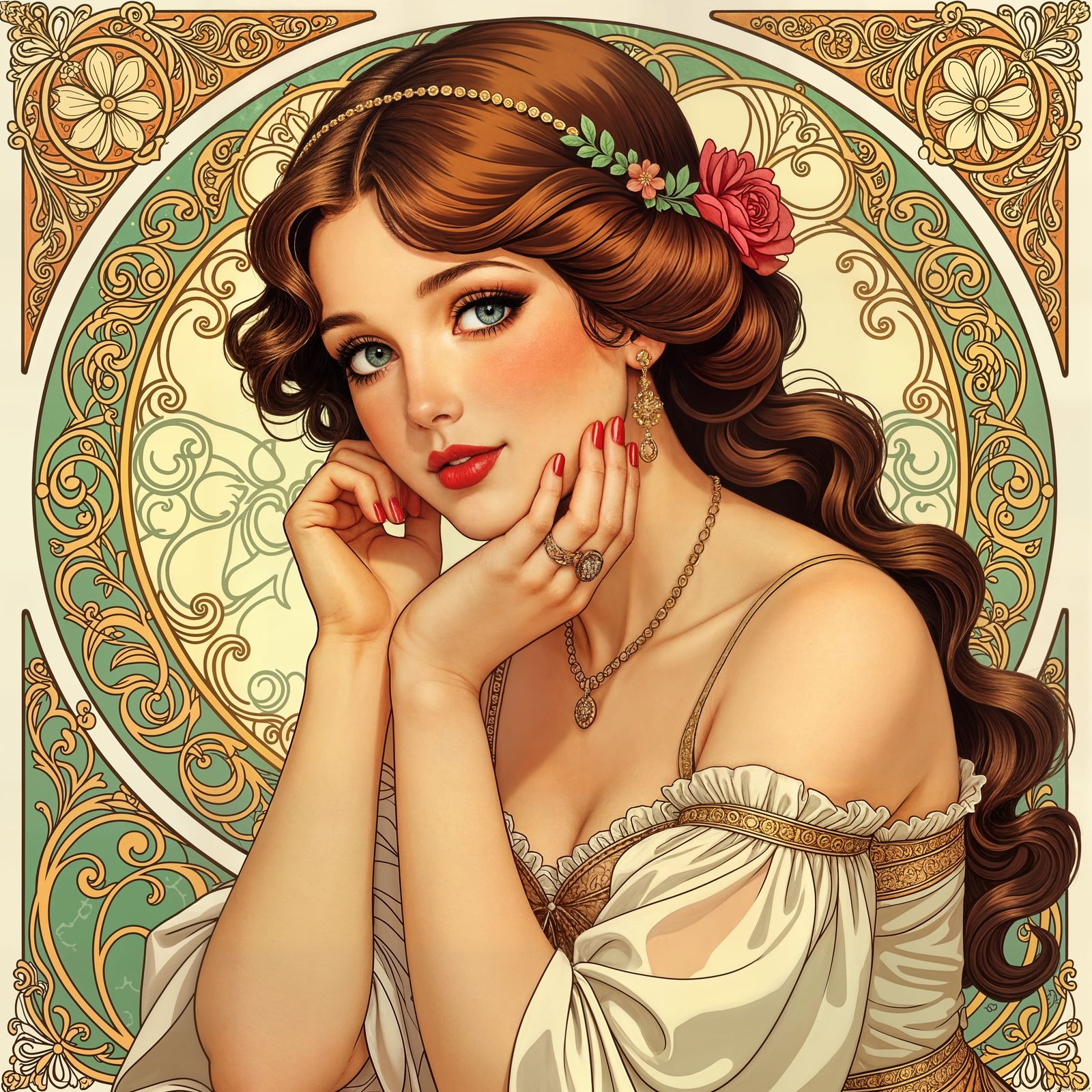 Elegant Girl in Art Nouveau Style