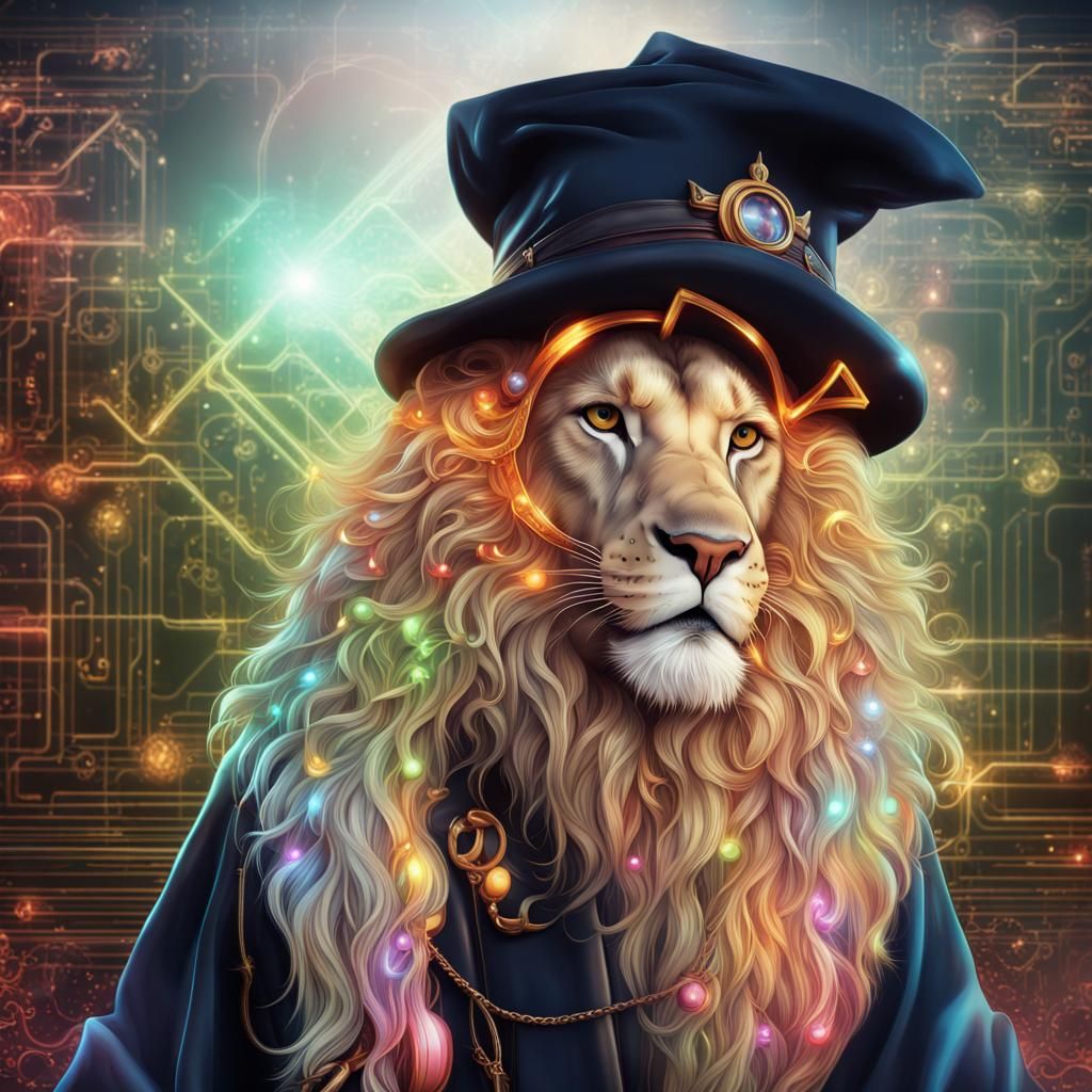 Techcore Wizard Lion Hologram in Portrait Style