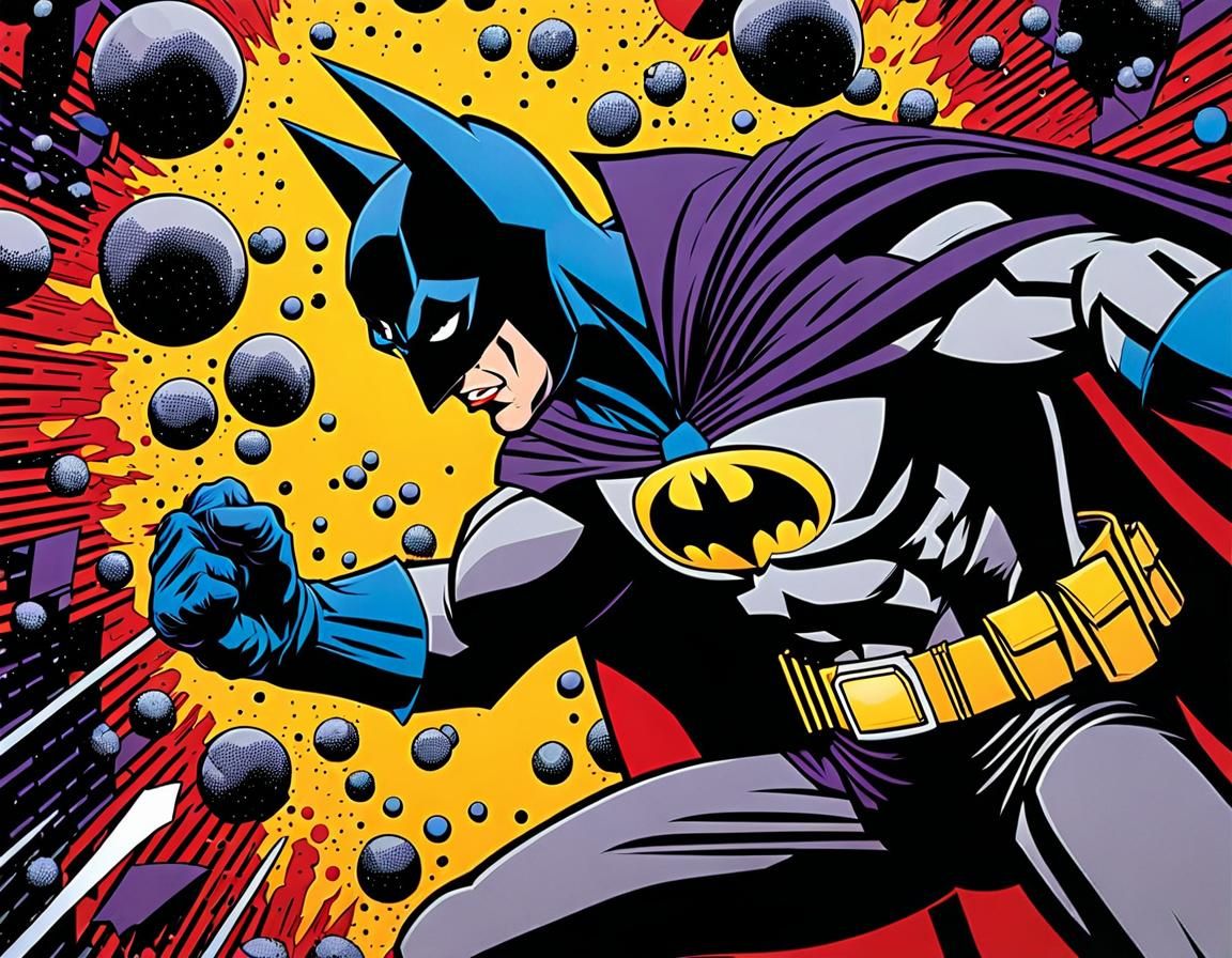 Batman Punches Villain in Lichtenstein Pop Art Style