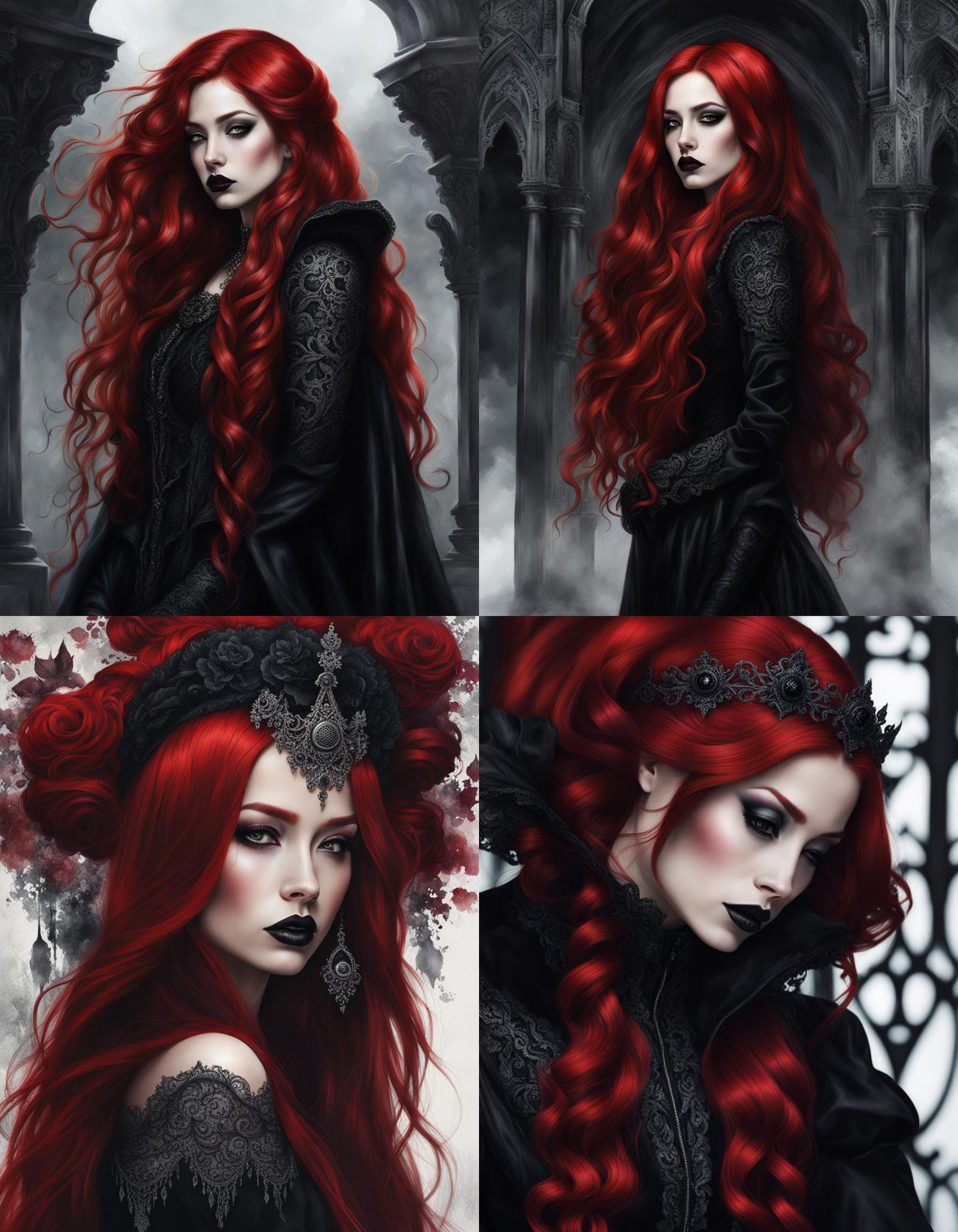 Gothic Woman with Red Hair in Anime Style