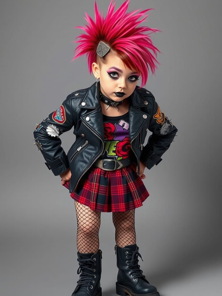 Punk girl:
Outfit: Leather jackets with patches and studs, t...