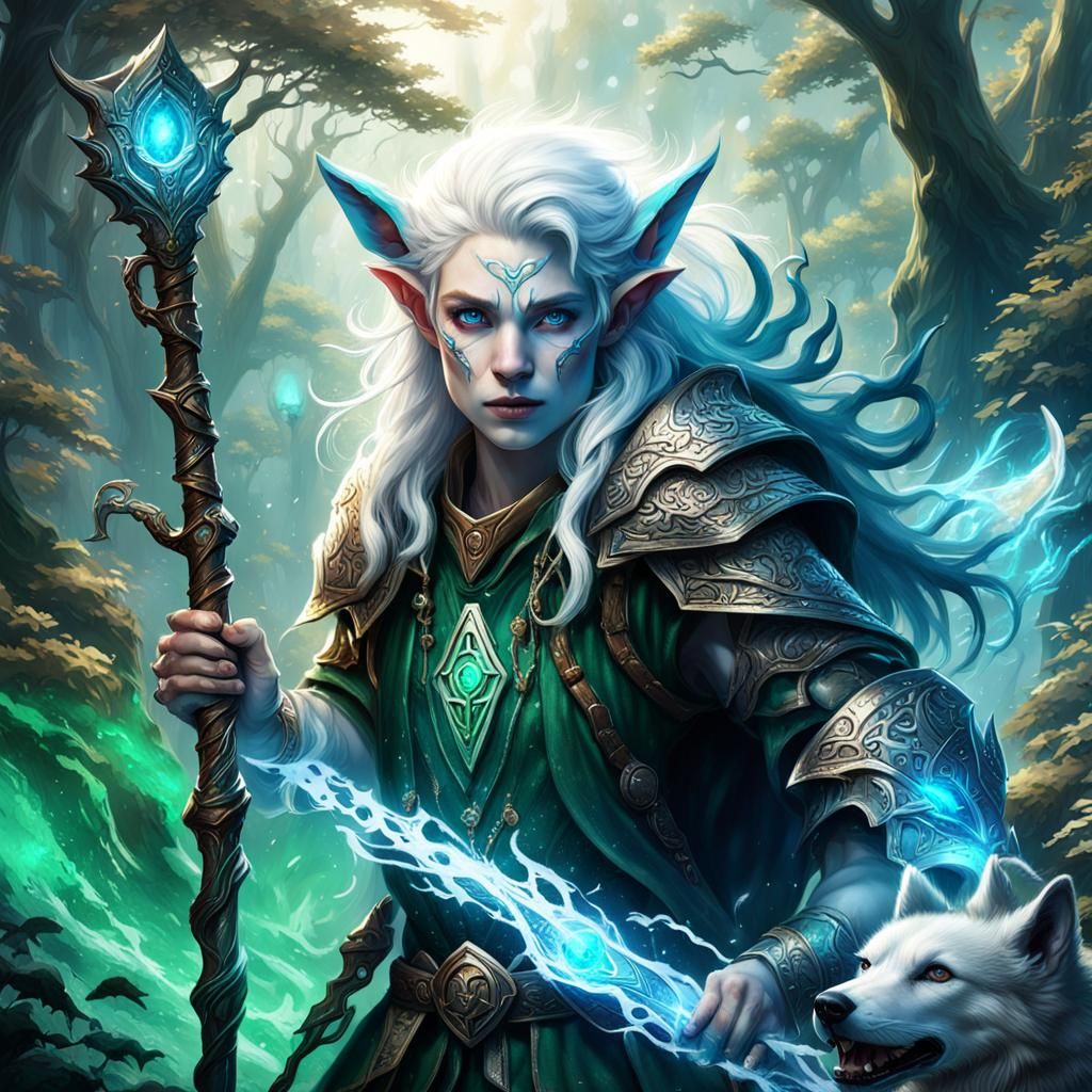 Elf Druid with Wolf Ears Fantasy Concept Art