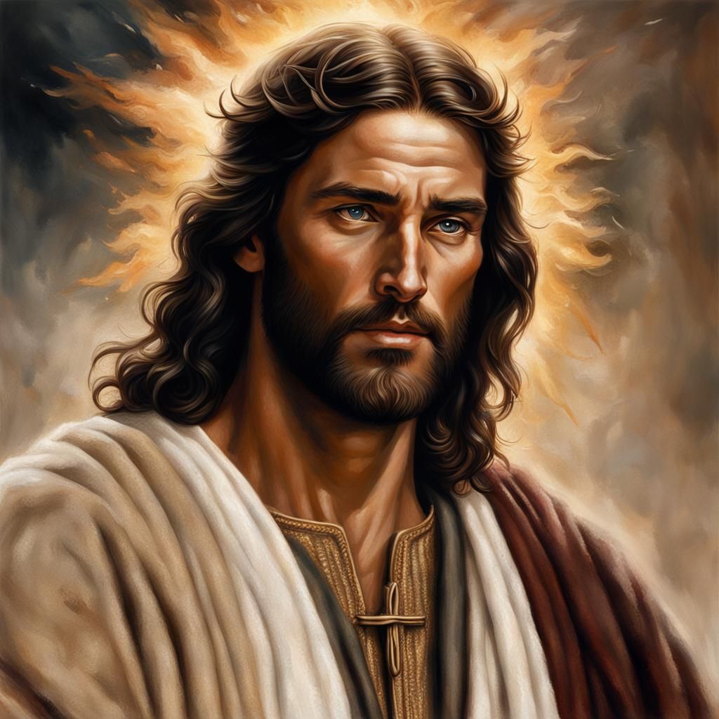 Hyperrealistic Jesus Portrait with Fiery Eyes