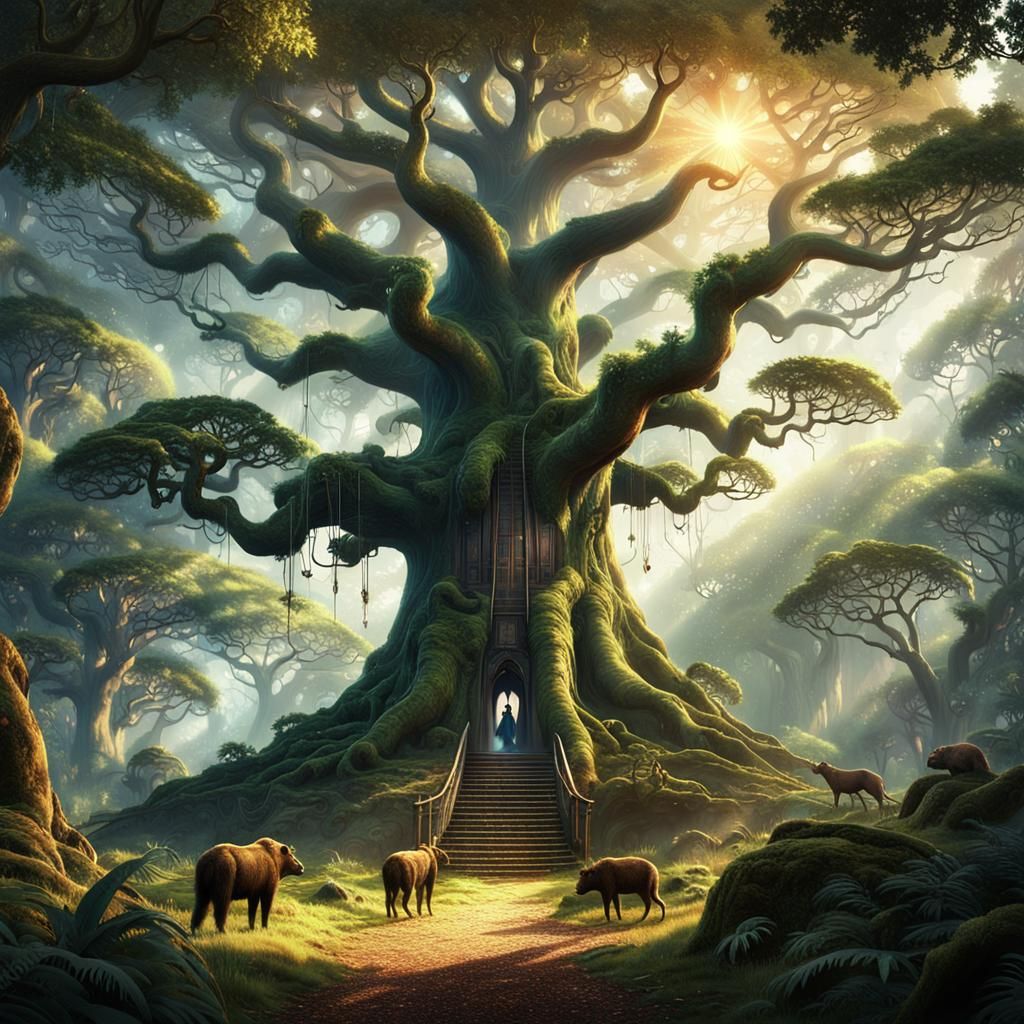 Mystical Forest: Grand Tree with Animals