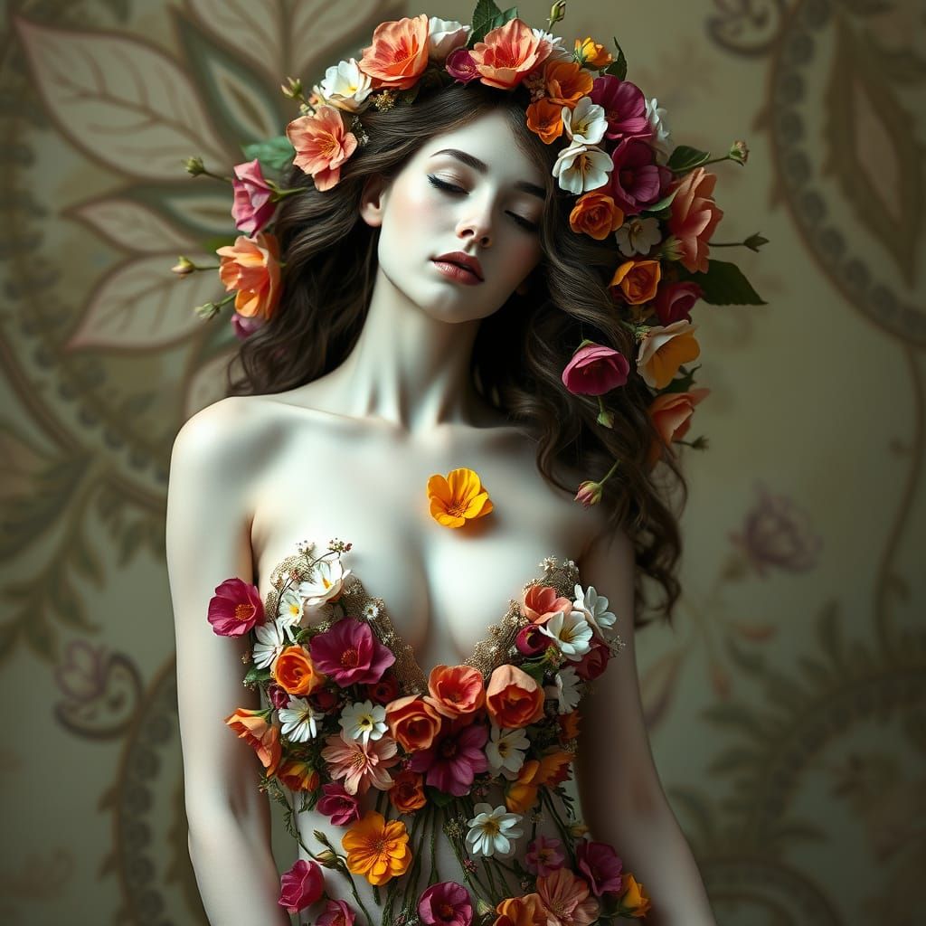 Floral Goddess in Art Nouveau Style