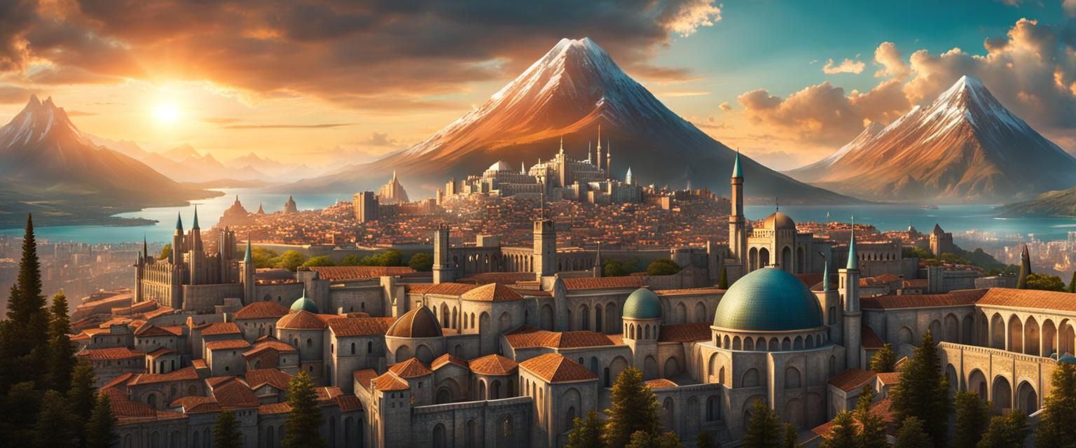 Majestic Byzantine City Panorama at Sunset