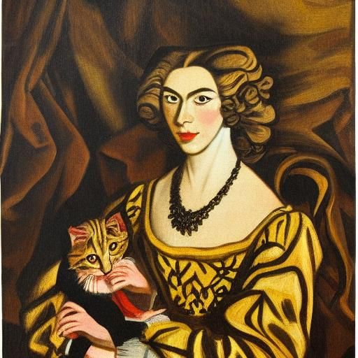 Vampire with Cat Portrait in 18th Century Style