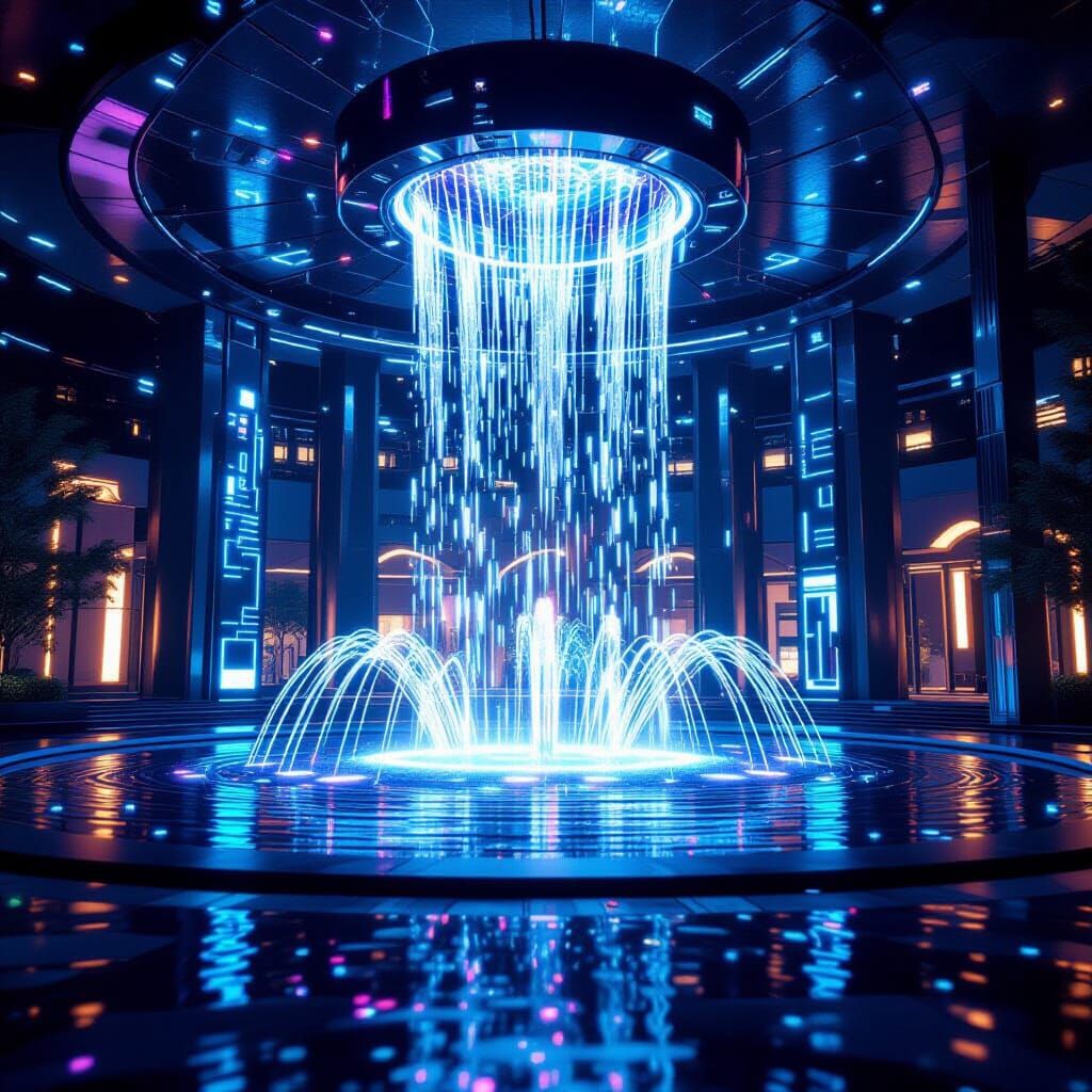 Bioluminescent Fountain in Unreal Engine 5 Style