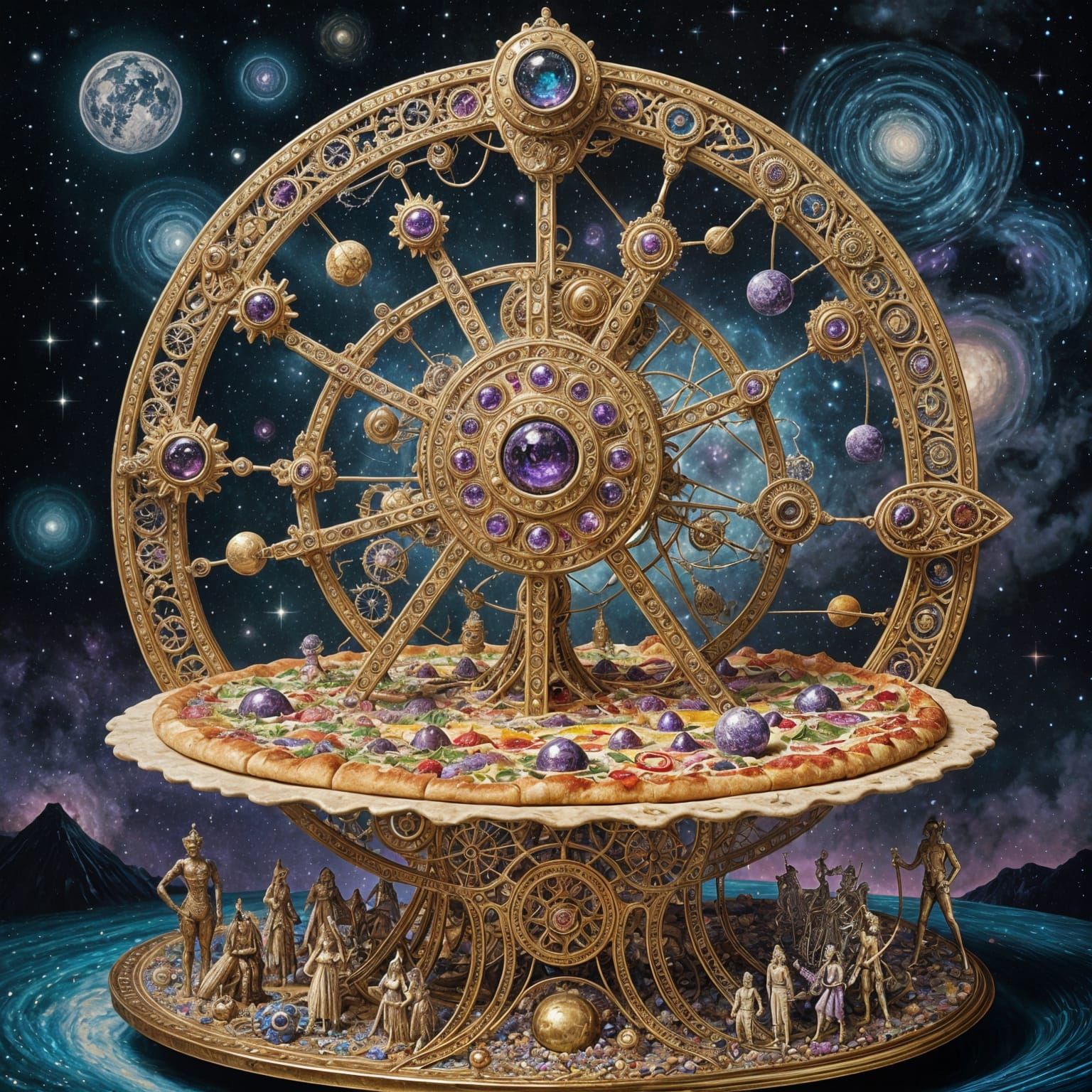 Clockwork Automaton Assembling Cosmic Pizza in Nebula