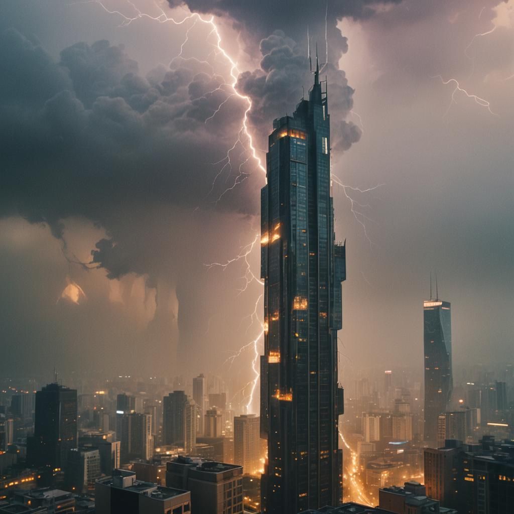 Lightning Strikes Futuristic Megalopolis in Cinematic Still