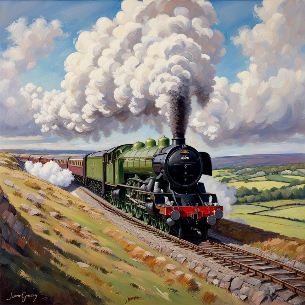 Flying Scotsman on the Moors: Oil Painting