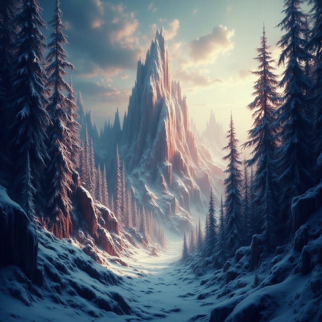 Snowy Field and Forest in Matte Painting Style