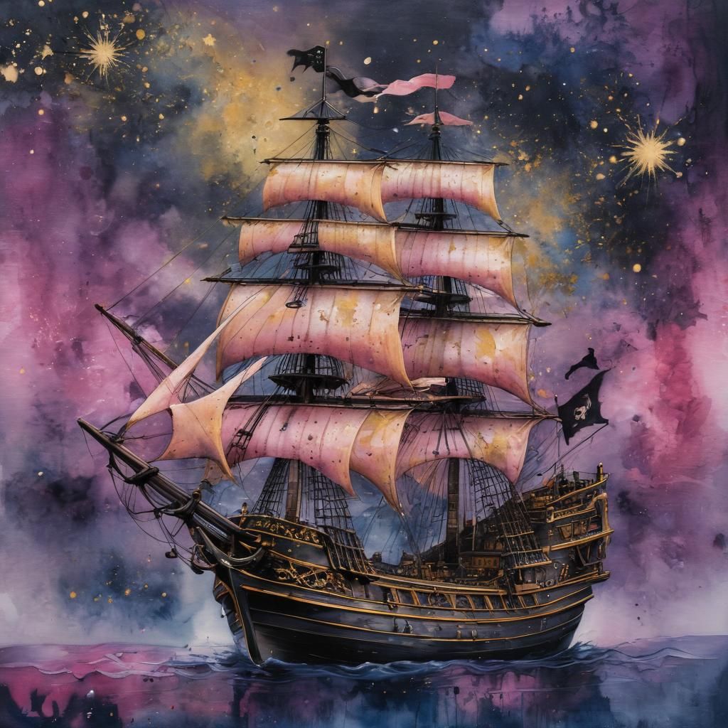 Pirate ship at night