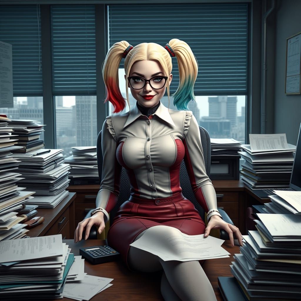 Hyper-Realistic Harley Quinn in a NYC Office