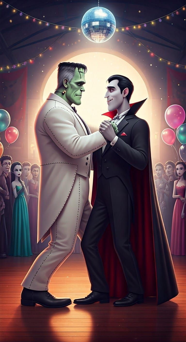 Frankenstein and Dracula Tango at Monster Prom