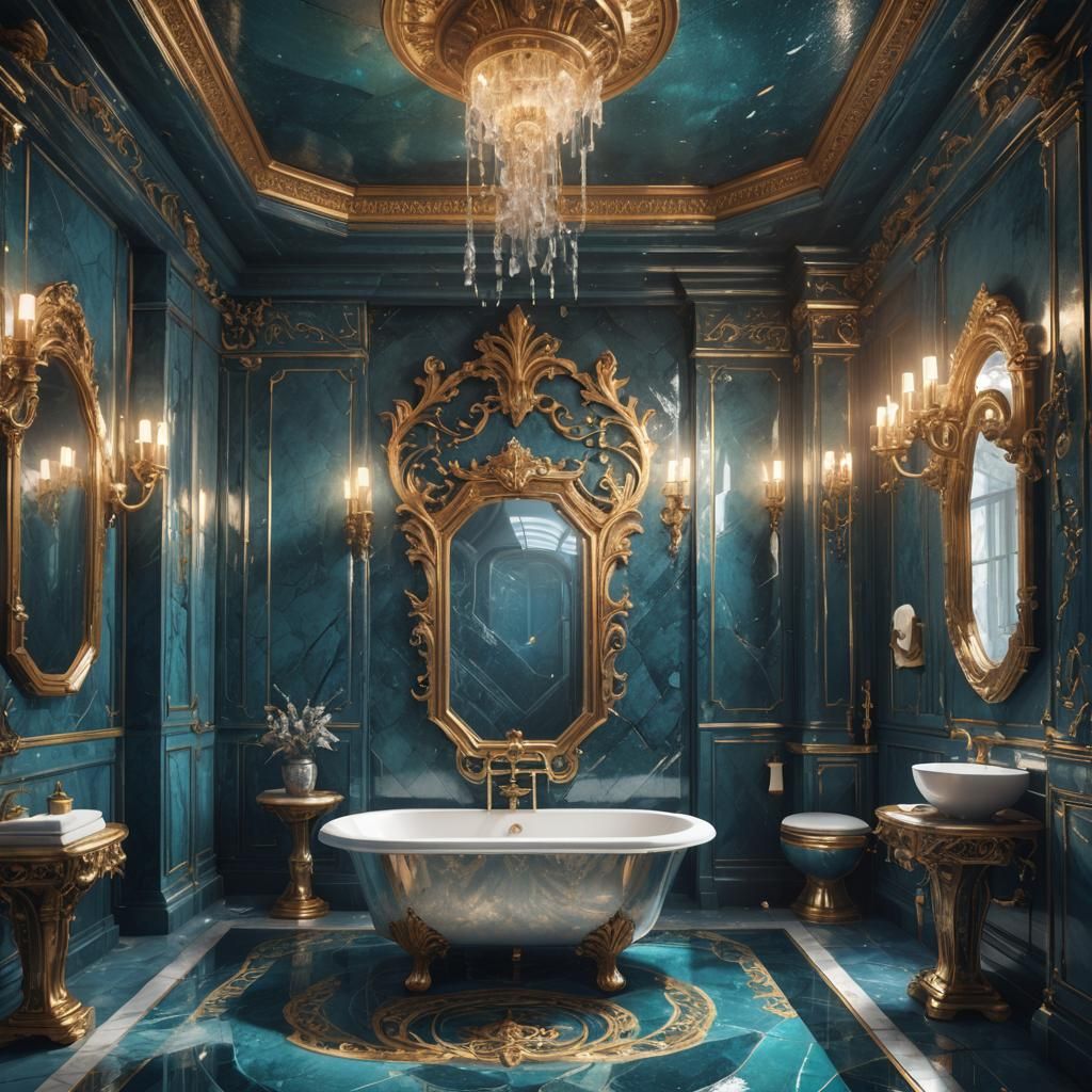 Cyanite Bathroom in Detailed Matte Painting Style