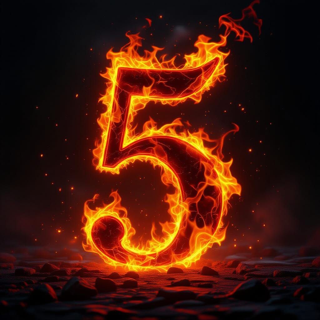 Fiery Number 5 Ignites Dark Fantasy Landscape