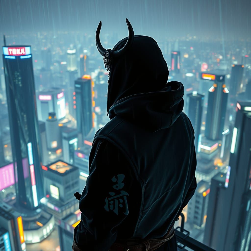 Futuristic Samurai in Neon Tokyo