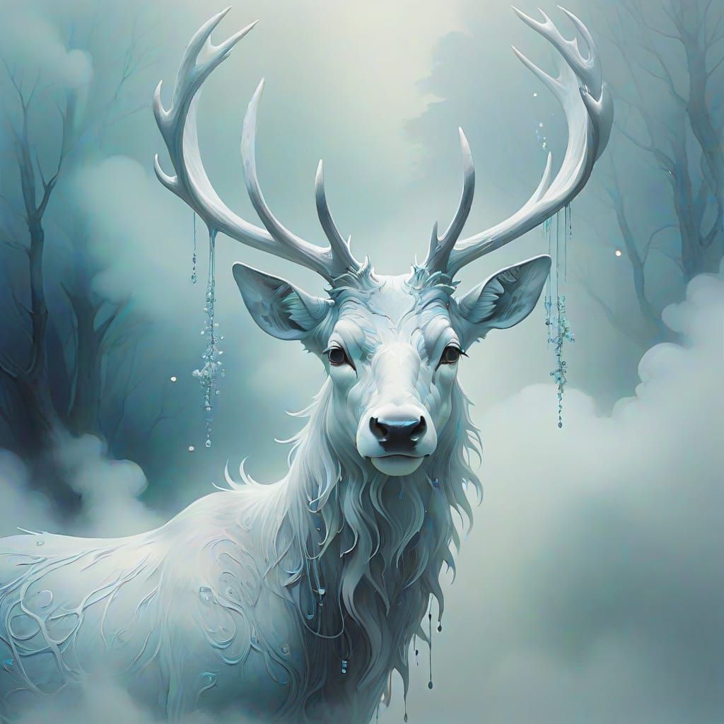 Ethereal Stag Dissolving in Misty Dreamscape