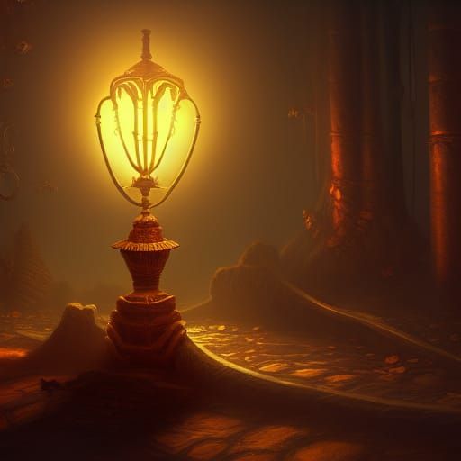 Night Lamp Illuminating Darkness in Detailed Matte Painting