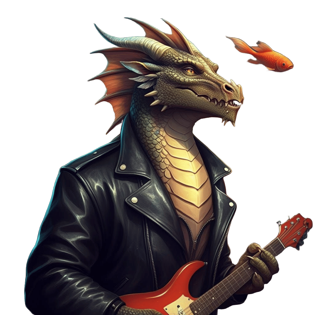 Dragon with Music and Fish: Simple Drawing