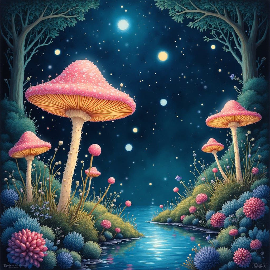 Cosmic Forest Whimsy in Iridescent Hues