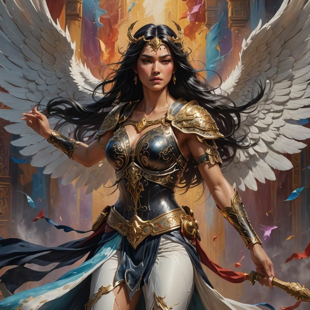 Beautiful Female Warrior Angel in Flowing Silks