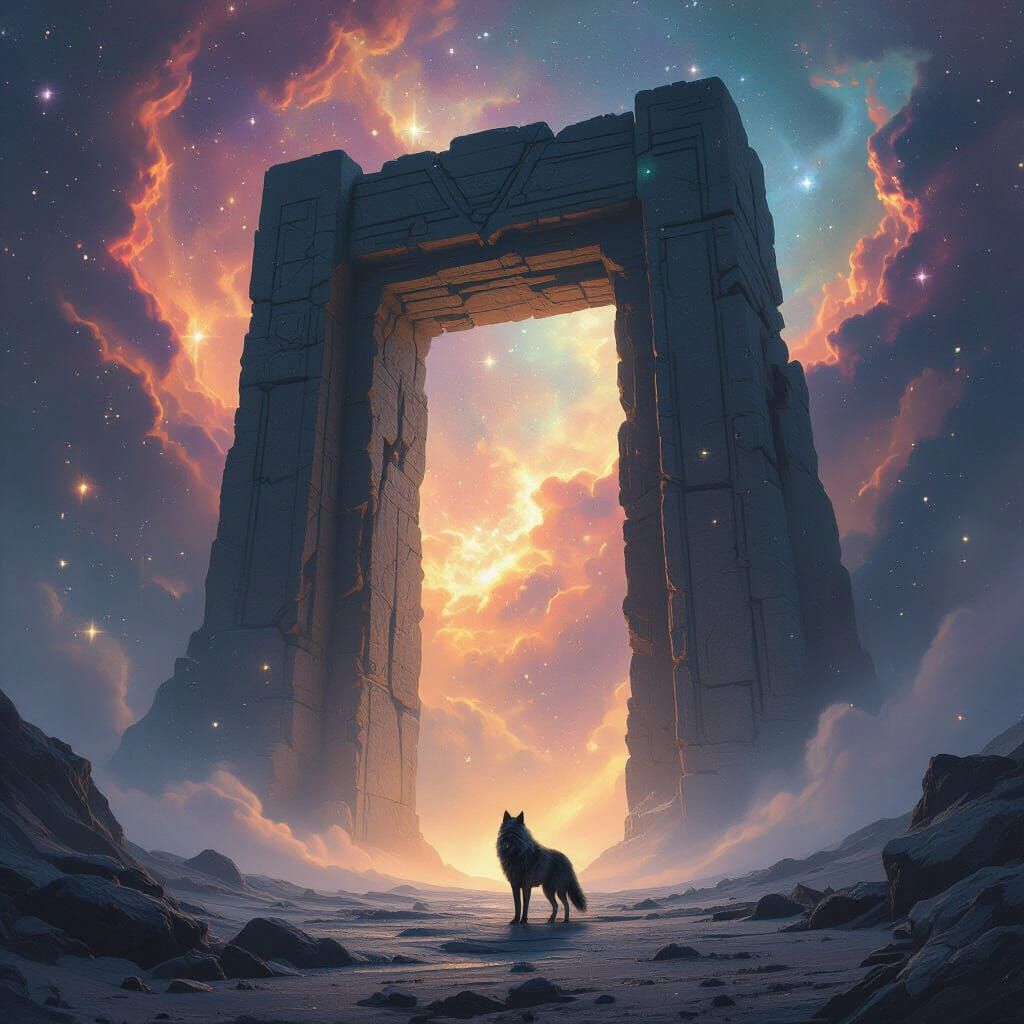 Lone Wolf Before Cosmic Nebula Gate