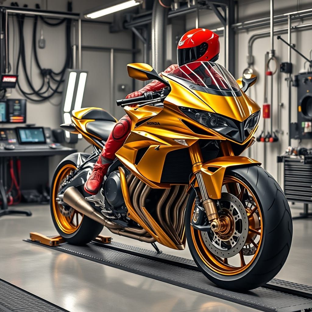 Hyperrealistic Gold Honda CBX 1000 on Dynamometer