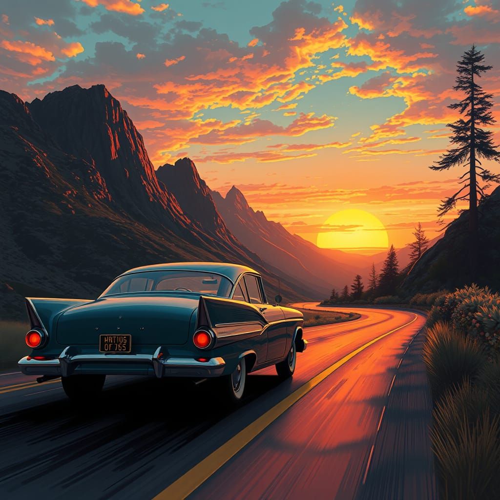 Vintage Futuristic Roadster at Sunset