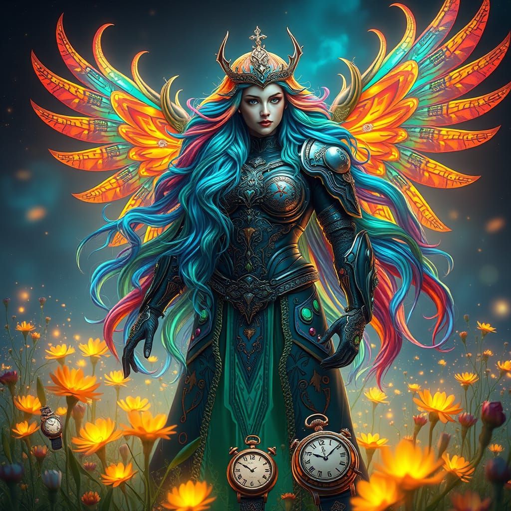 Surreal Heavy Metal Valkyrie in Futuristic Armor, Radiant am...