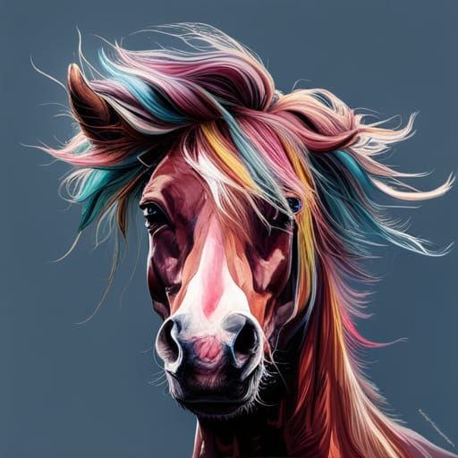 Punk Horse Portrait in Hyperrealistic Splash Art