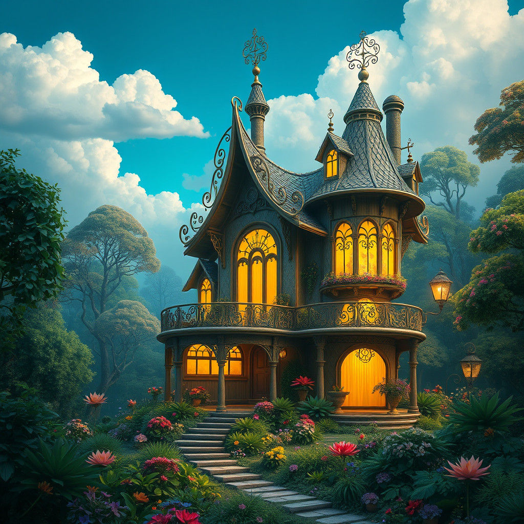 Enchanted Whimsy Castle in a Vibrant Luminous Forest