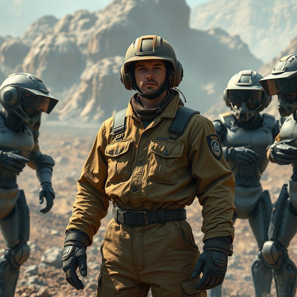 Dystopian Mining World Confrontation in Matte Painting Style