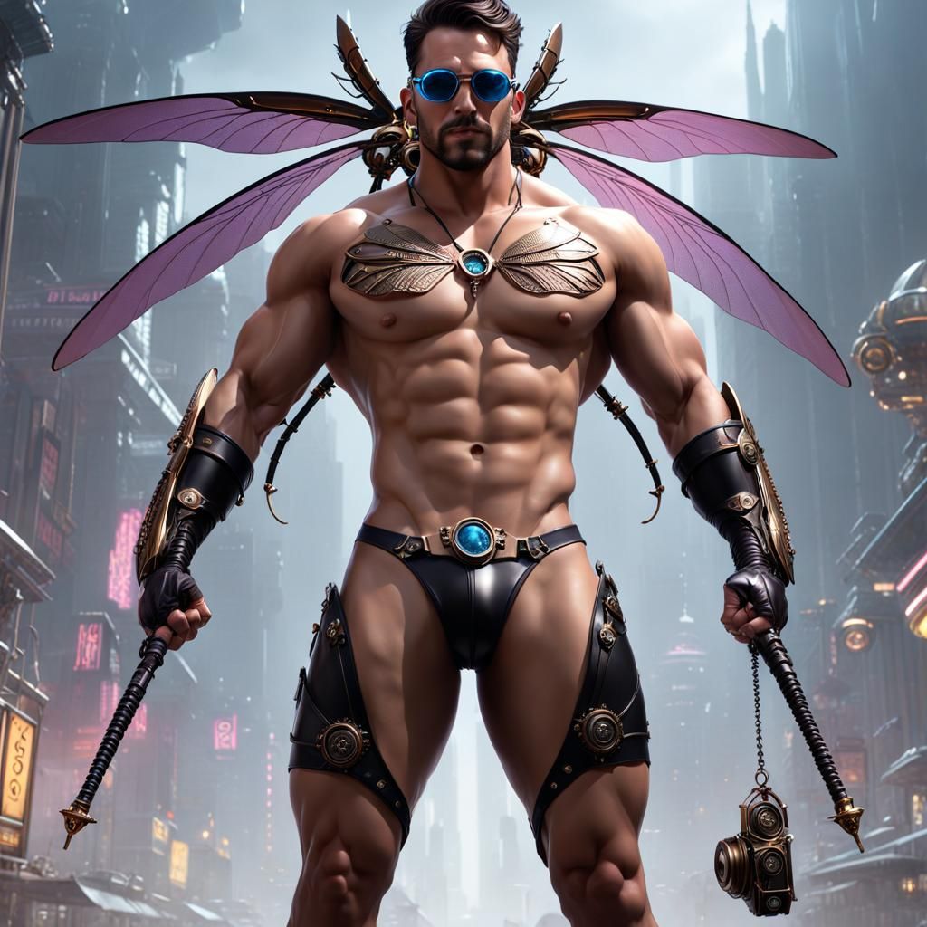 Steampunk Dragonfly Man with G-String Bikini