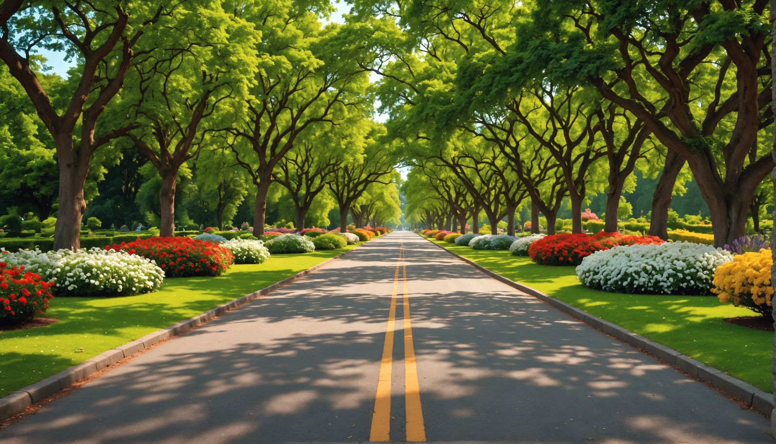 Road Through Garden Park in Hyperrealistic Style