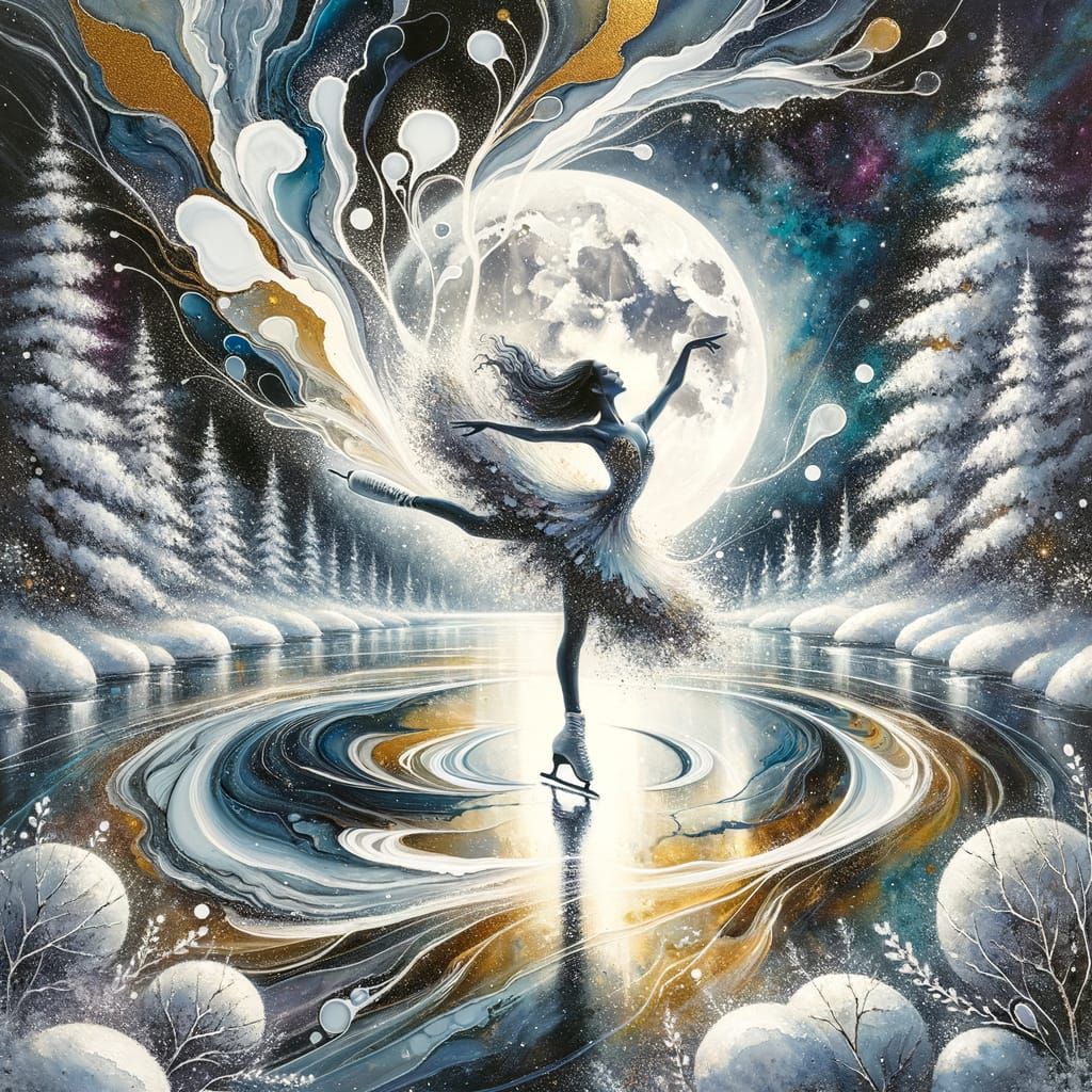 Ethereal Winter Night Scene in Impressionistic Style