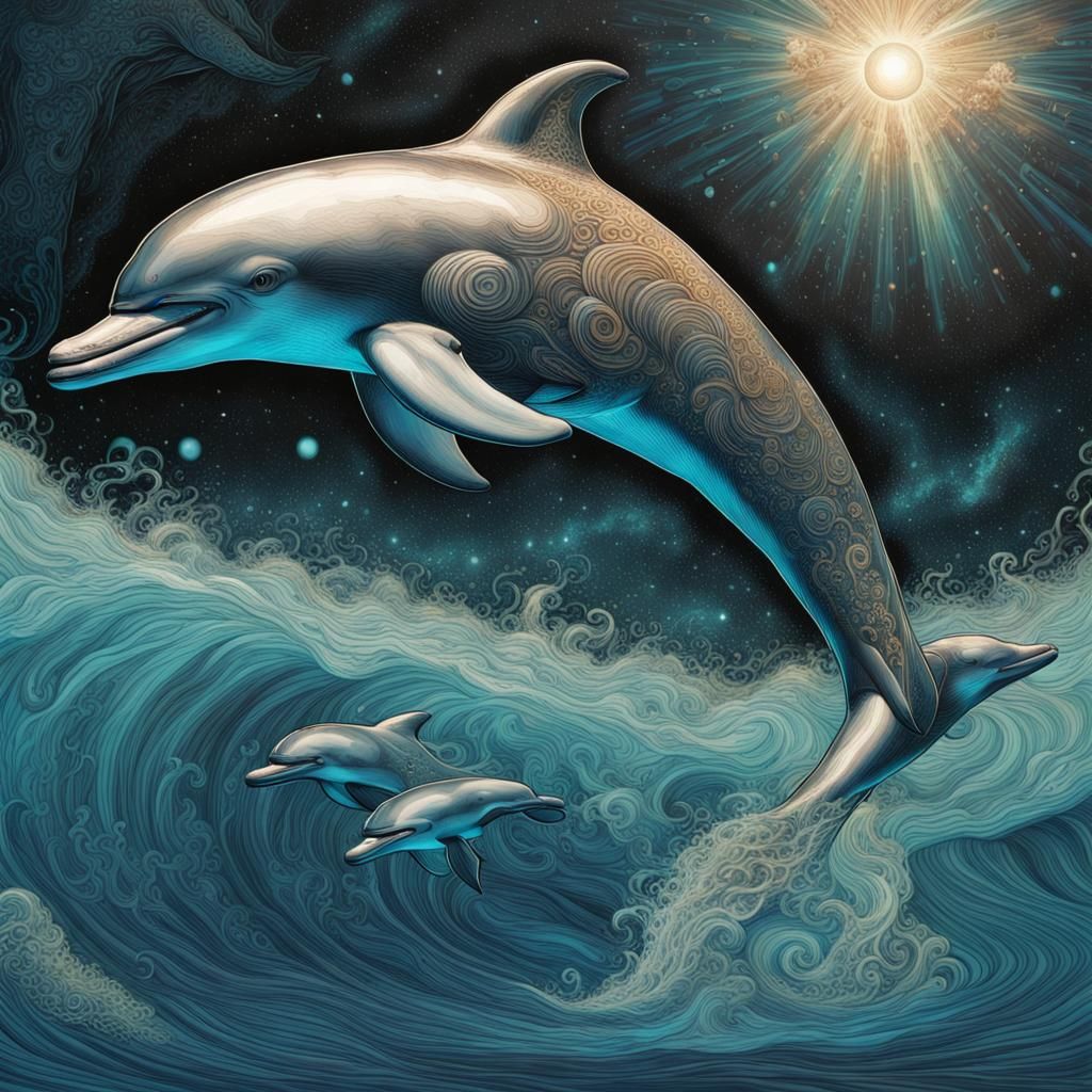 DOLPHINS RIDING THE WAVE