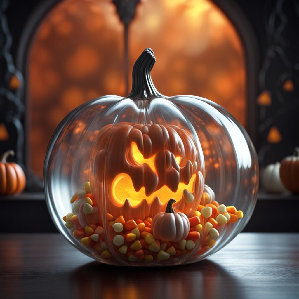 Glass Pumpkin with Candy Corn: A Spooky Digital Painting