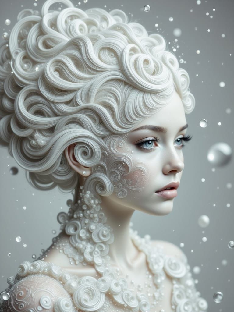 Abstract White Hairstyle with Open Eyes