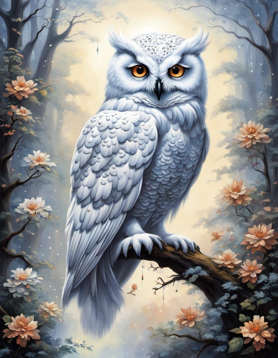 Magical White Owl in Luminist Style